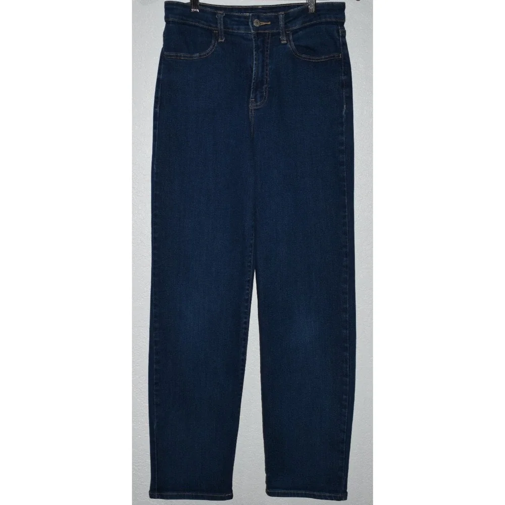 Old Navy Women 4 Loose‎ Jeans Long Wide Leg High Rise Blue Denim Cotton Stretch